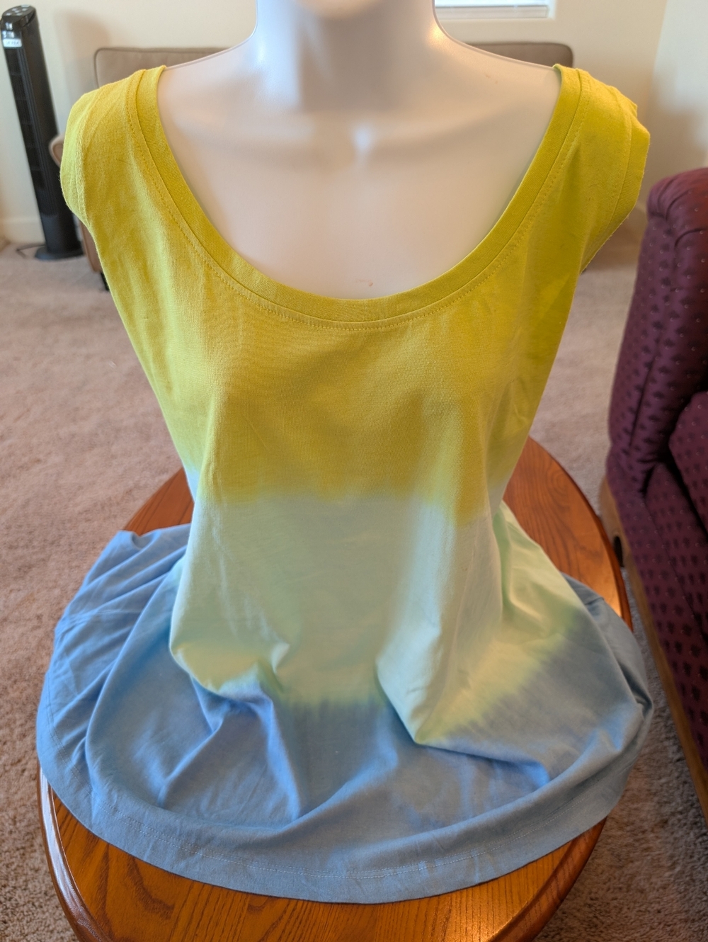Women’s Ombre Scoop Neck Cotton Blend Tank Top - Yellow to Blue, Size 1X - NEW